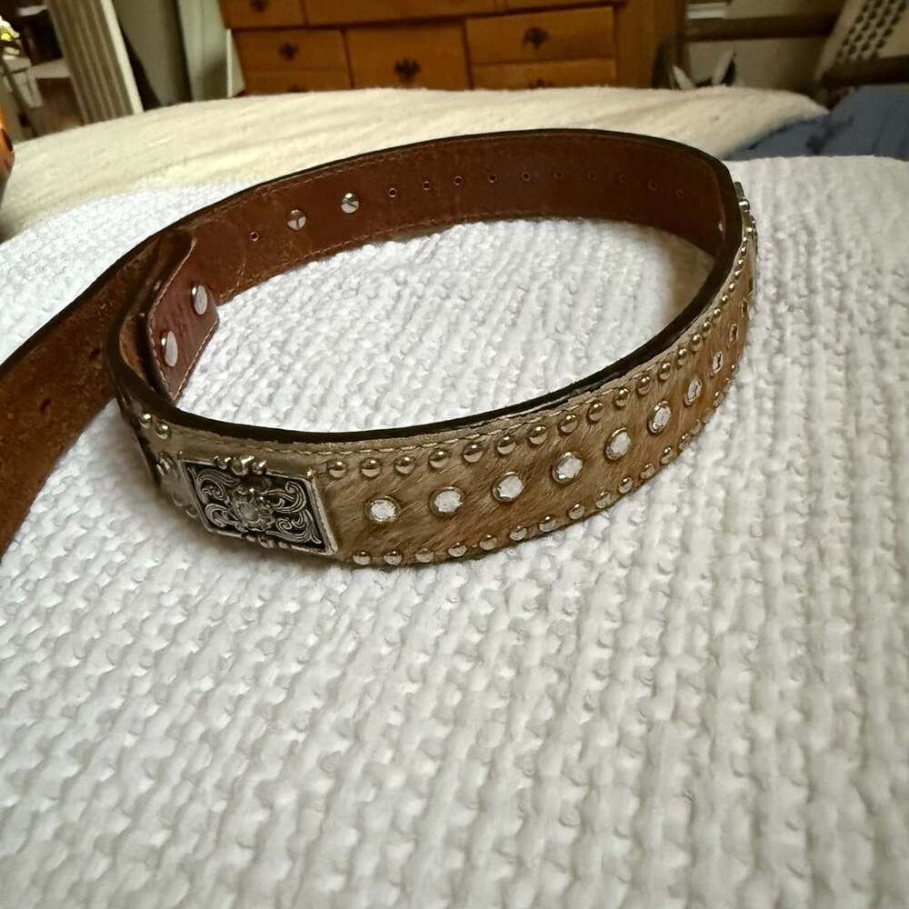 Nocona Leather Calf Hair Studded Western Belt Size 24